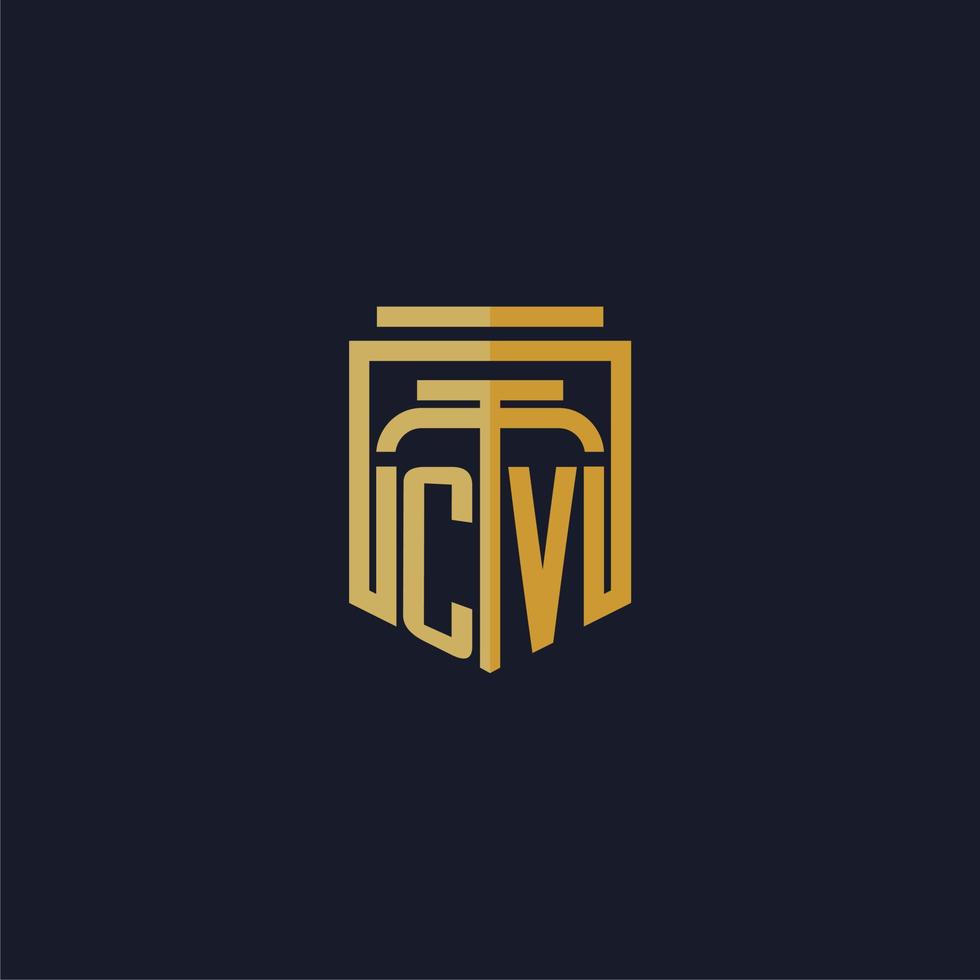 CV iniziale monogramma logo elegante con scudo stile design per parete murale studio legale gioco vettore