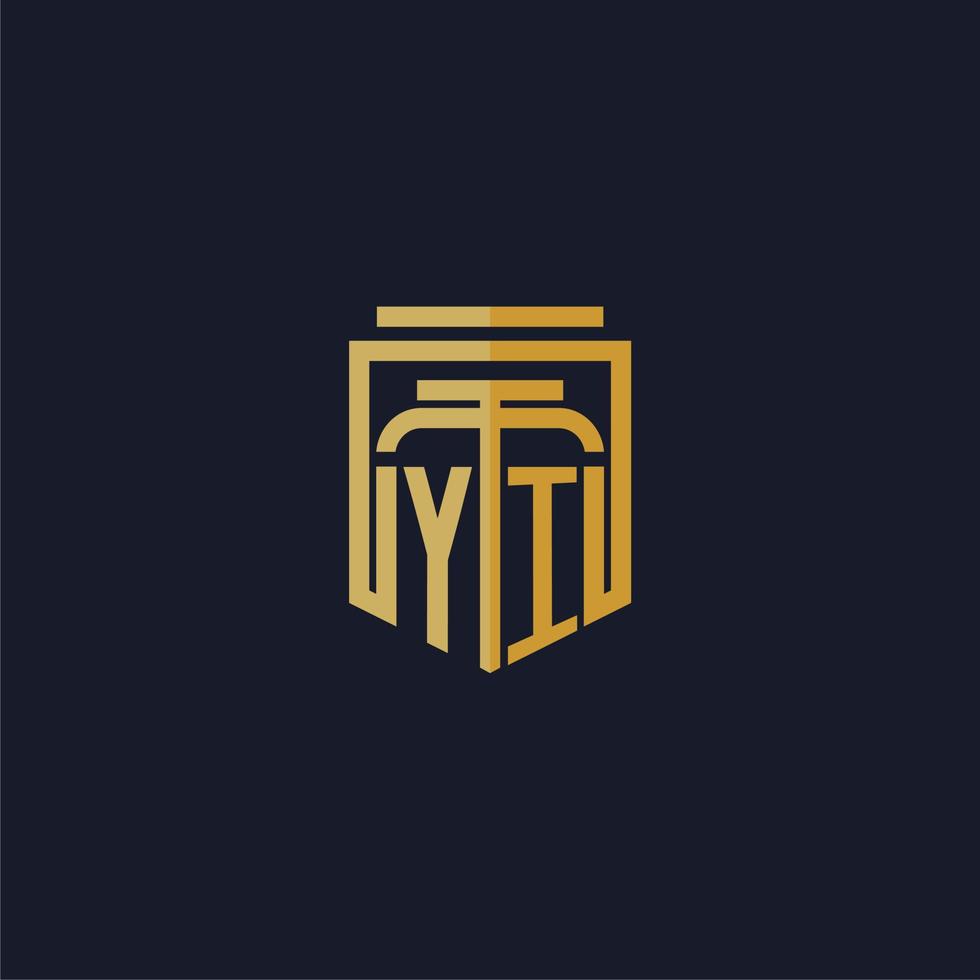yi iniziale monogramma logo elegante con scudo stile design per parete murale studio legale gioco vettore