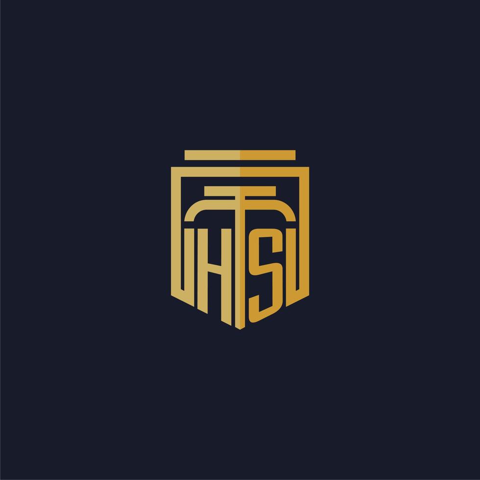 hs iniziale monogramma logo elegante con scudo stile design per parete murale studio legale gioco vettore