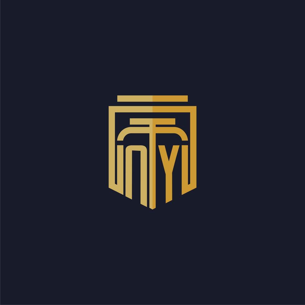 NY iniziale monogramma logo elegante con scudo stile design per parete murale studio legale gioco vettore