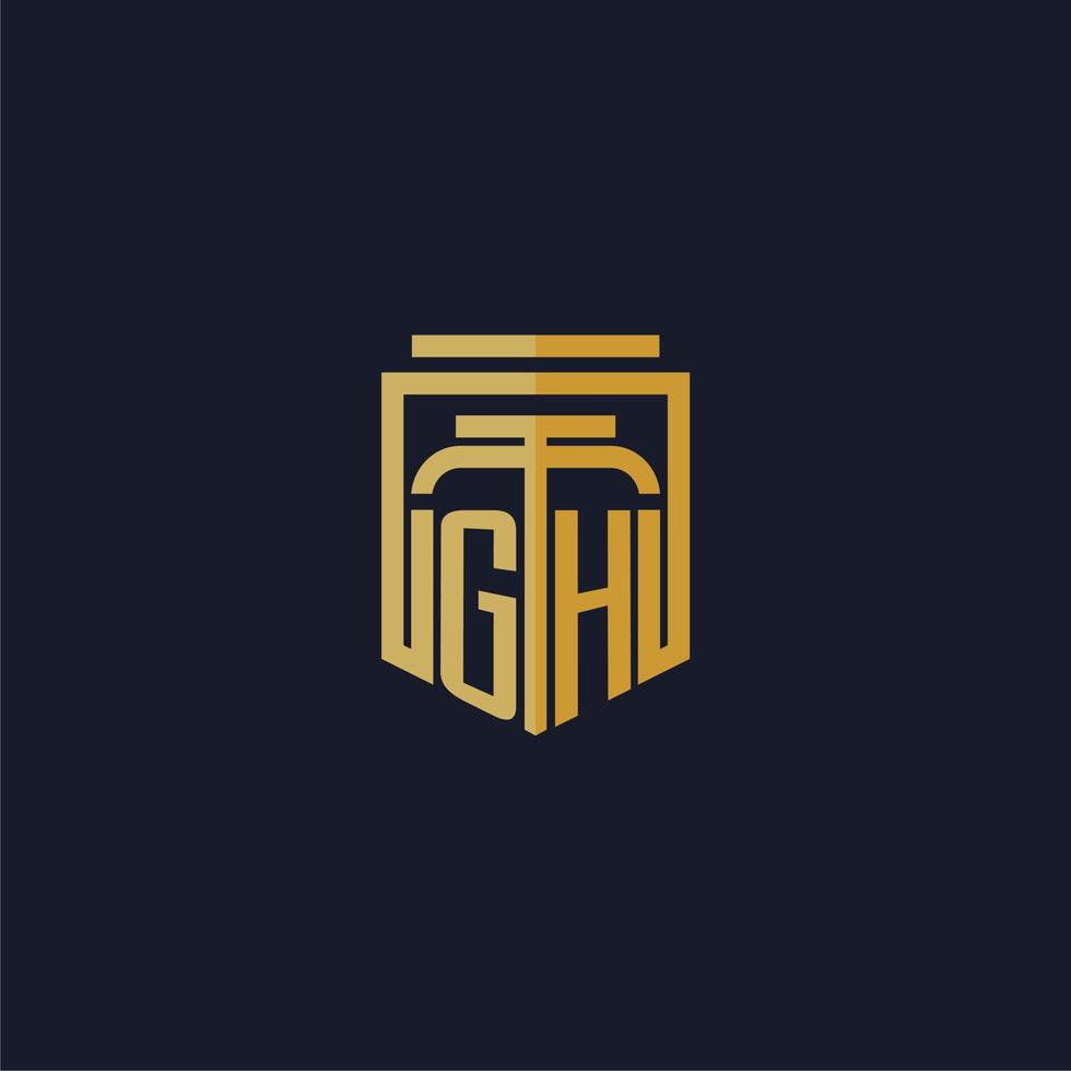 gh iniziale monogramma logo elegante con scudo stile design per parete murale studio legale gioco vettore