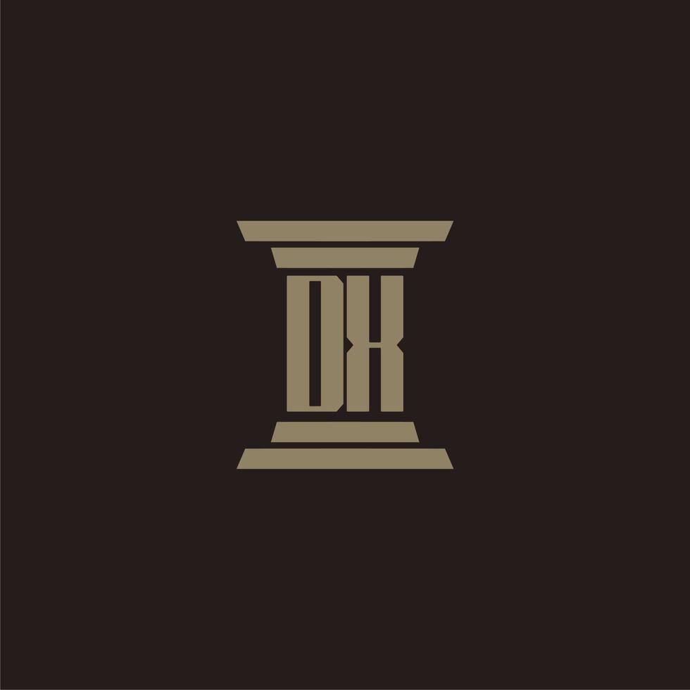 dx monogramma iniziale logo per studio legale con pilastro design vettore