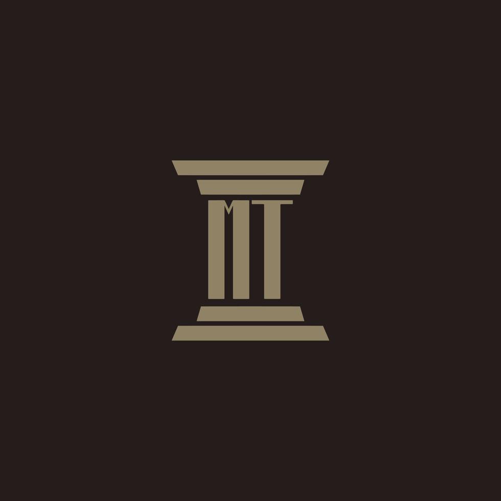 mt monogramma iniziale logo per studio legale con pilastro design vettore