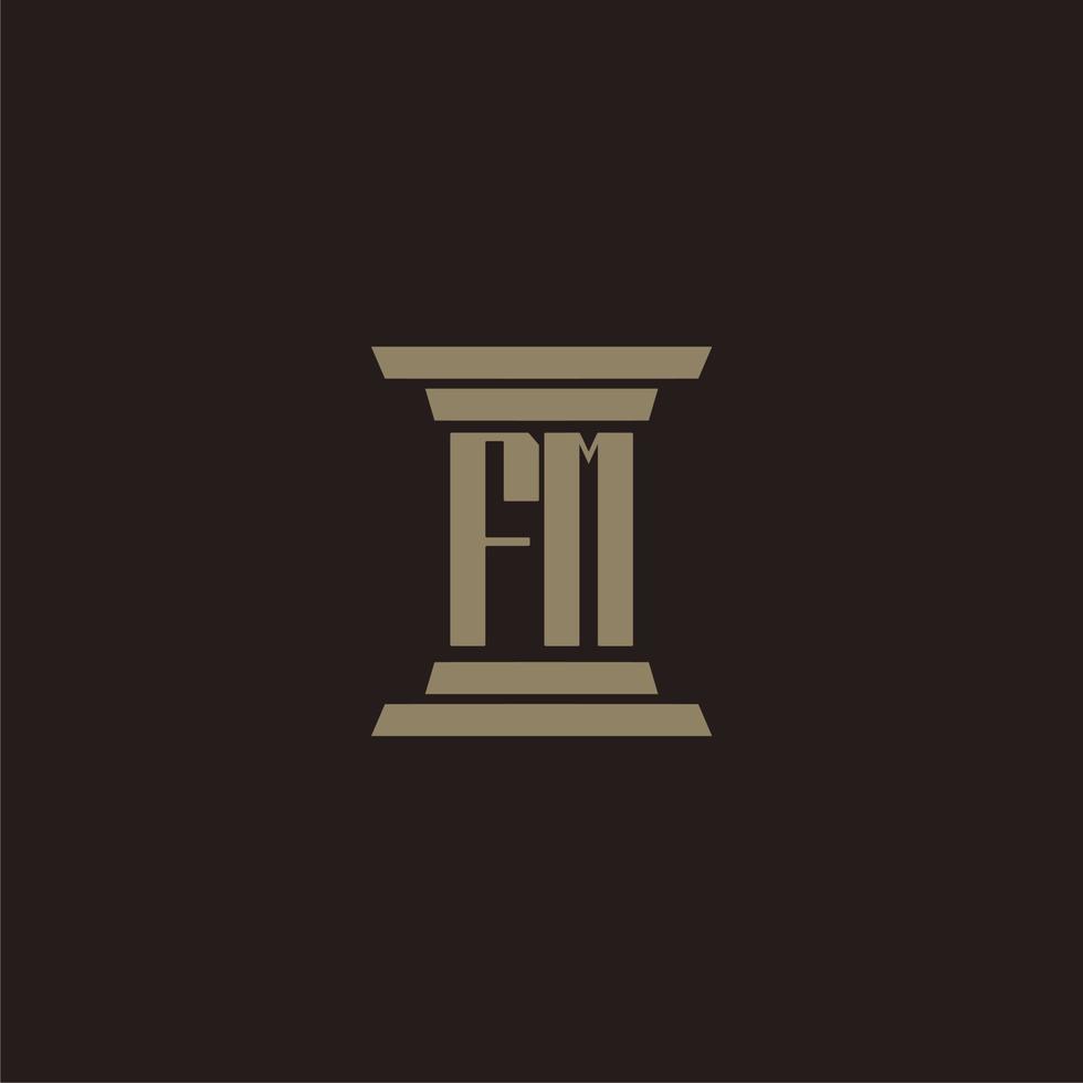 fm monogramma iniziale logo per studio legale con pilastro design vettore