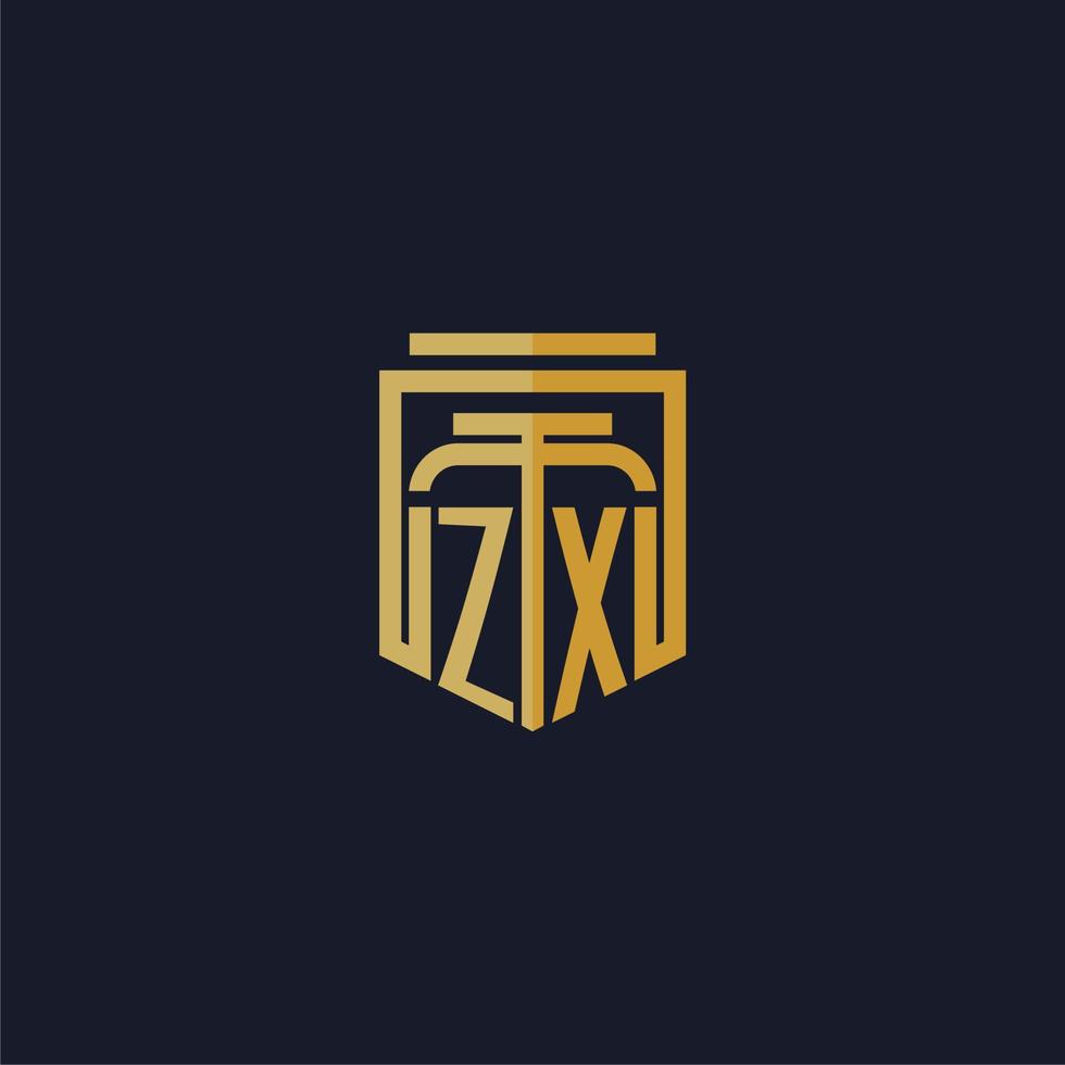 zx iniziale monogramma logo elegante con scudo stile design per parete murale studio legale gioco vettore