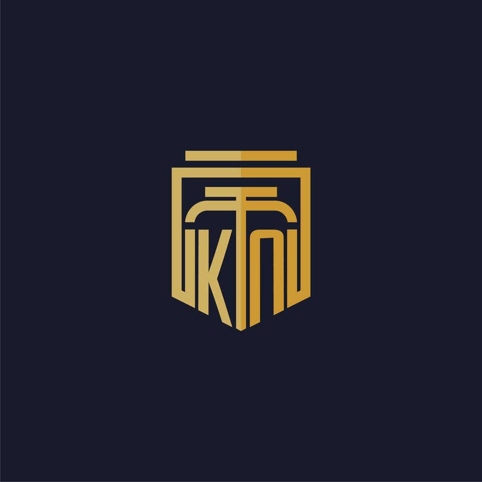 kn iniziale monogramma logo elegante con scudo stile design per parete murale studio legale gioco vettore