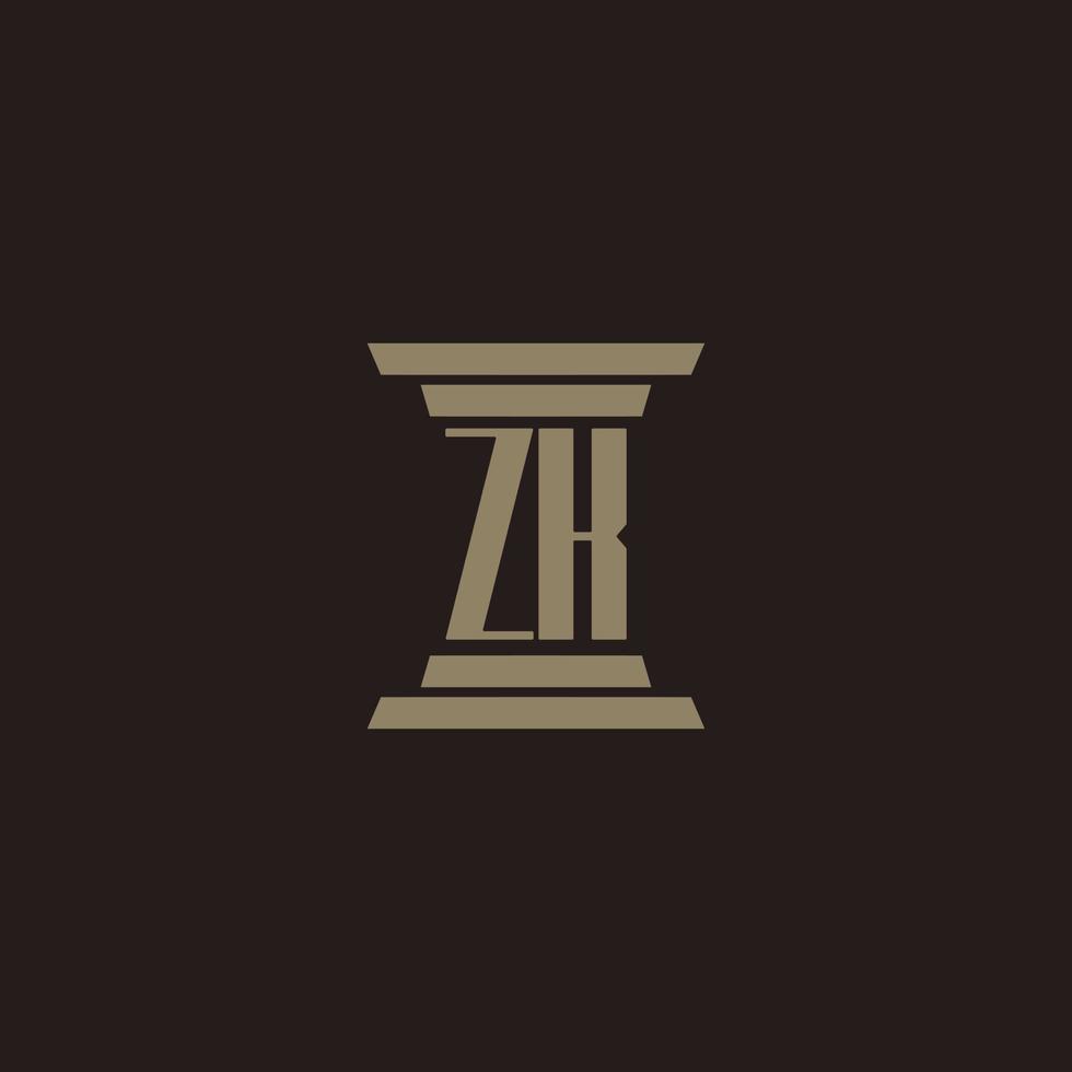 zk monogramma iniziale logo per studio legale con pilastro design vettore