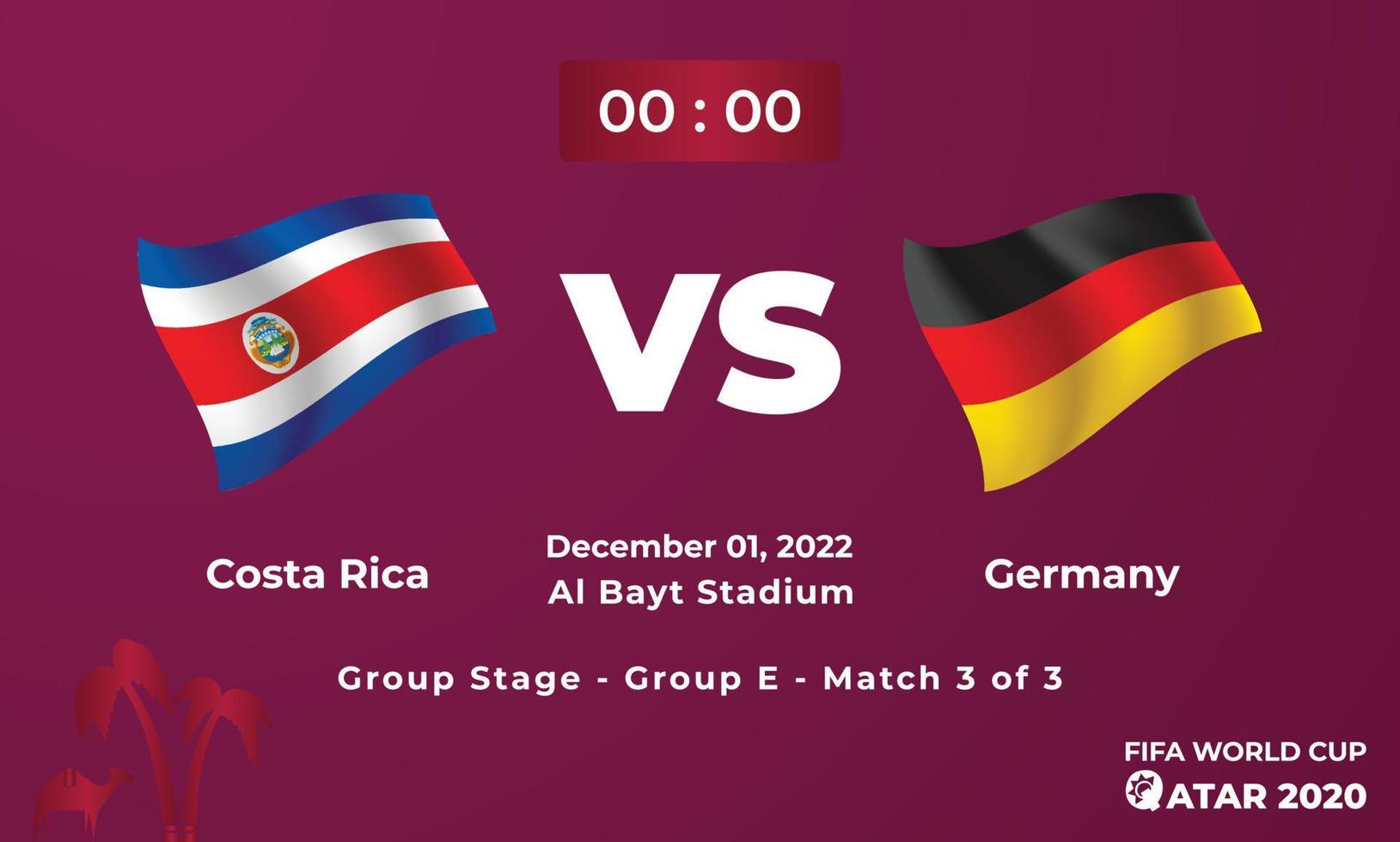 costa rica vs Germania calcio modello di corrispondenza, fifa mondo tazza nel Qatar 2022 vettore