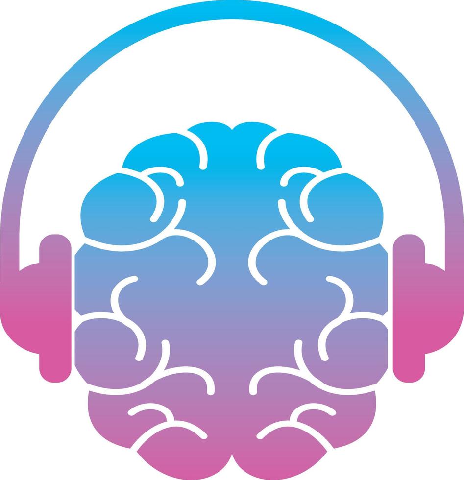 cervello e cuffia logo concetto design. cervello Podcast icona logo design. vettore