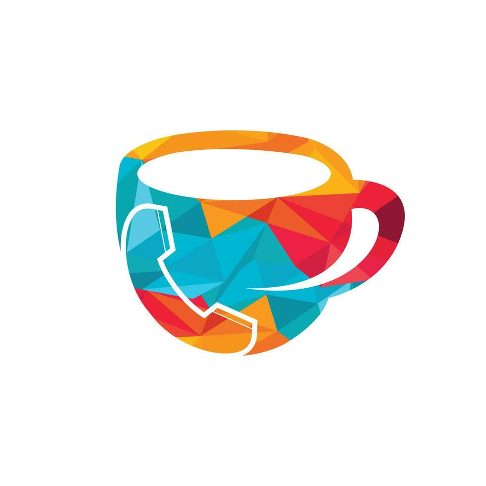 caffè chiamata vettore logo design. microtelefono e tazza icona.