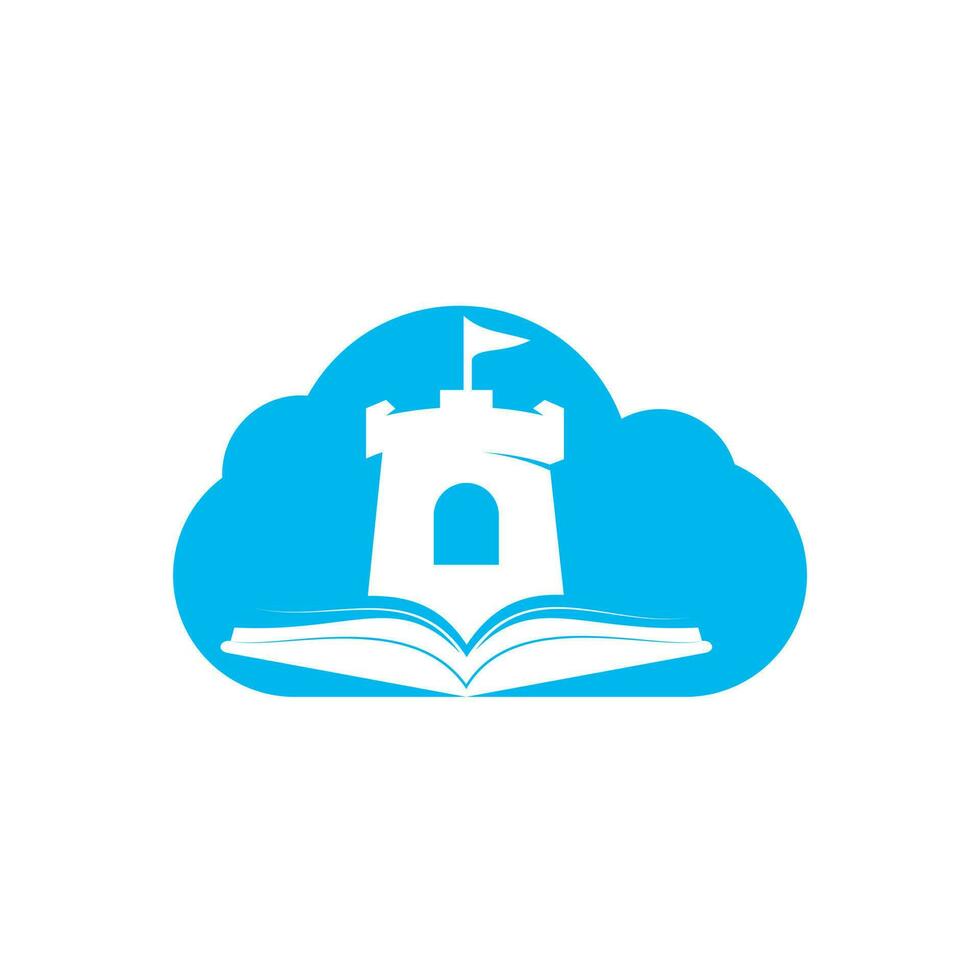 castello libro con nube vettore logo design. unico libreria, biblioteca e fortezza logotipo design modello.