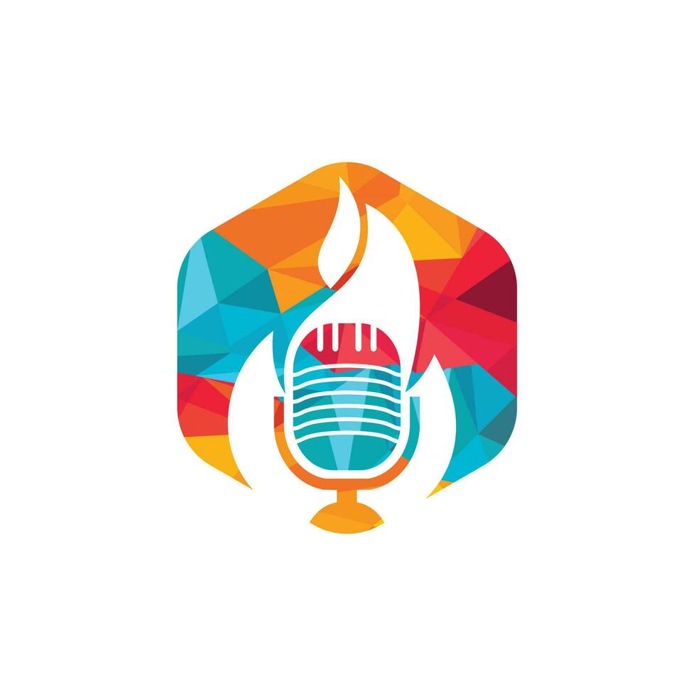 fuoco Podcast logo design modello. fiamma fuoco Podcast mic logo vettore icona illustrazione.