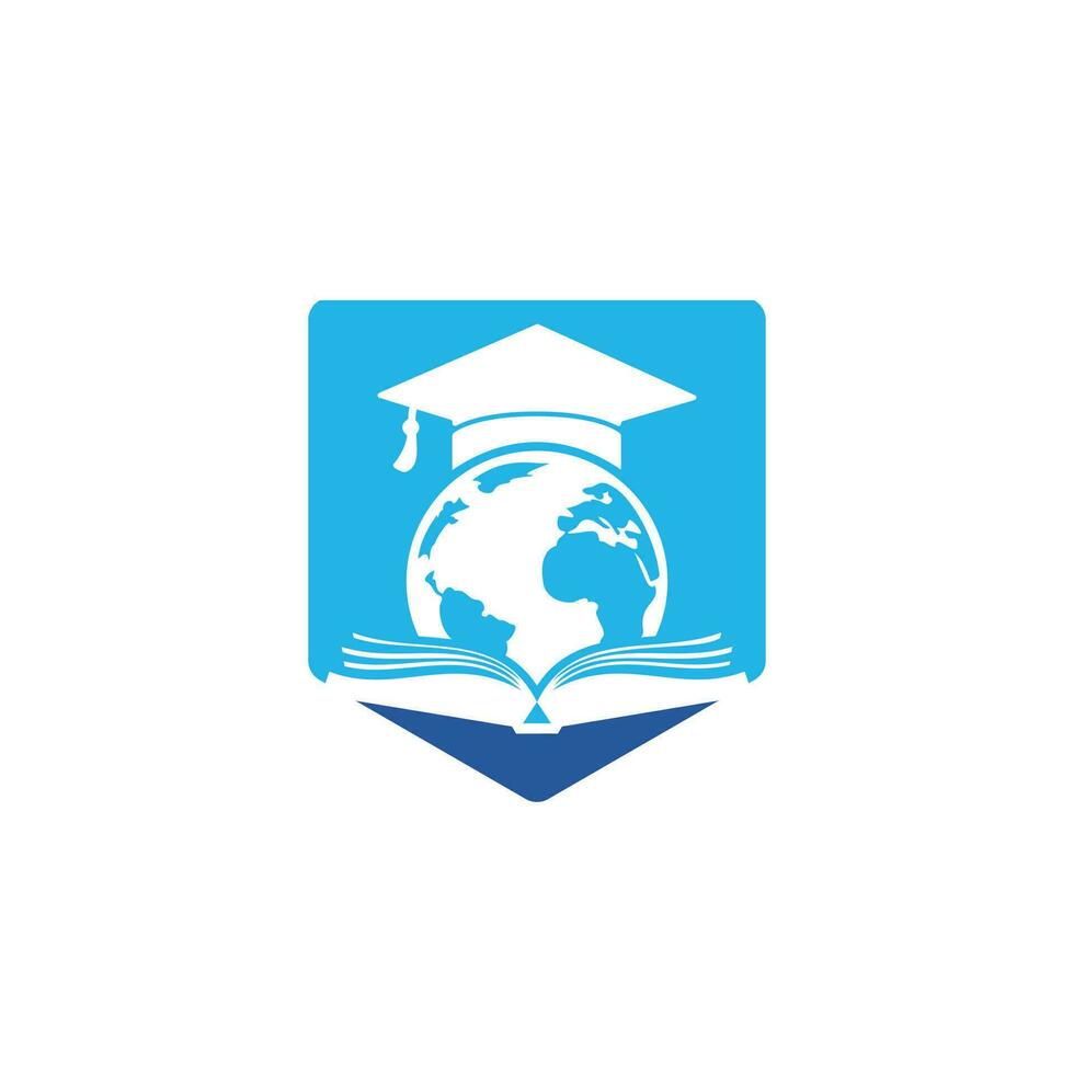 mondo formazione scolastica vettore logo design. globo con gradazione berretto e libro icona design.