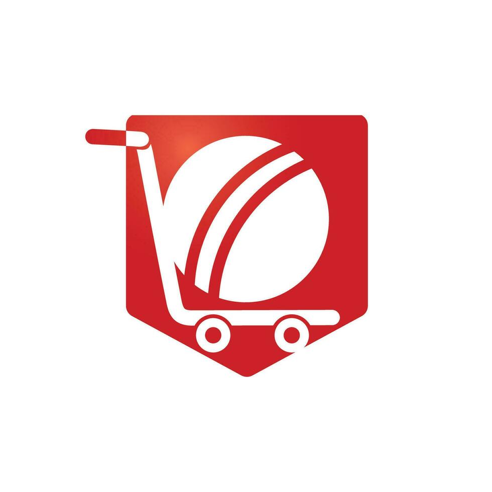cricket palla e carrello logo design. cricket shopping logo design concetto. vettore