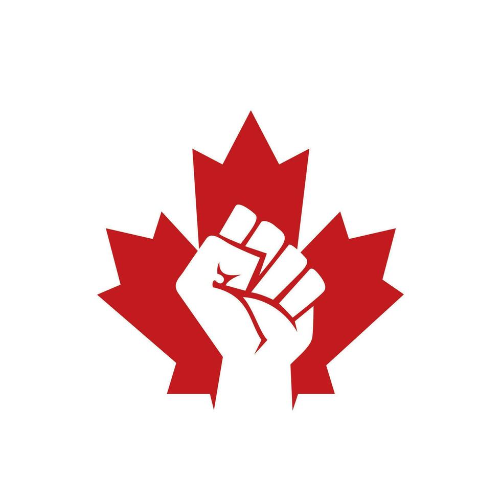 Canada rivoluzione vettore logo concetto. acero foglia e cazzotto icona design.