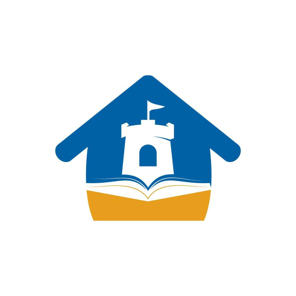 castello libro con casa vettore logo design. unico libreria, biblioteca e fortezza logotipo design modello.