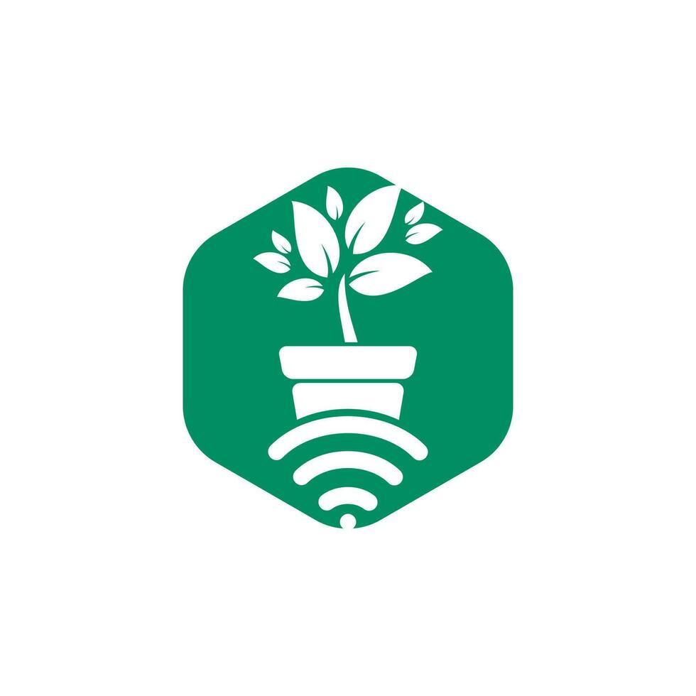 natura Wi-Fi vettore logo design. fiore pentola e Wi-Fi icona.