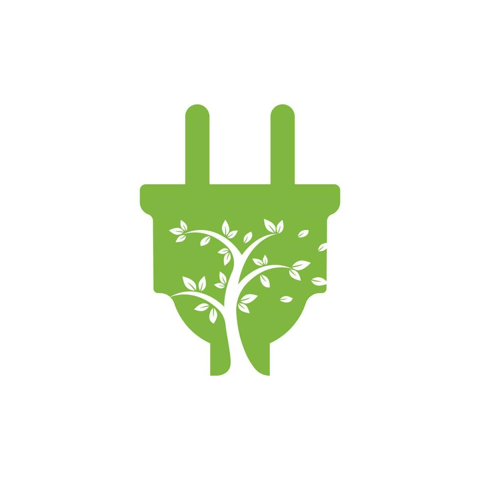 verde energia elettricità logo concetto. elettrico spina icona con albero. vettore