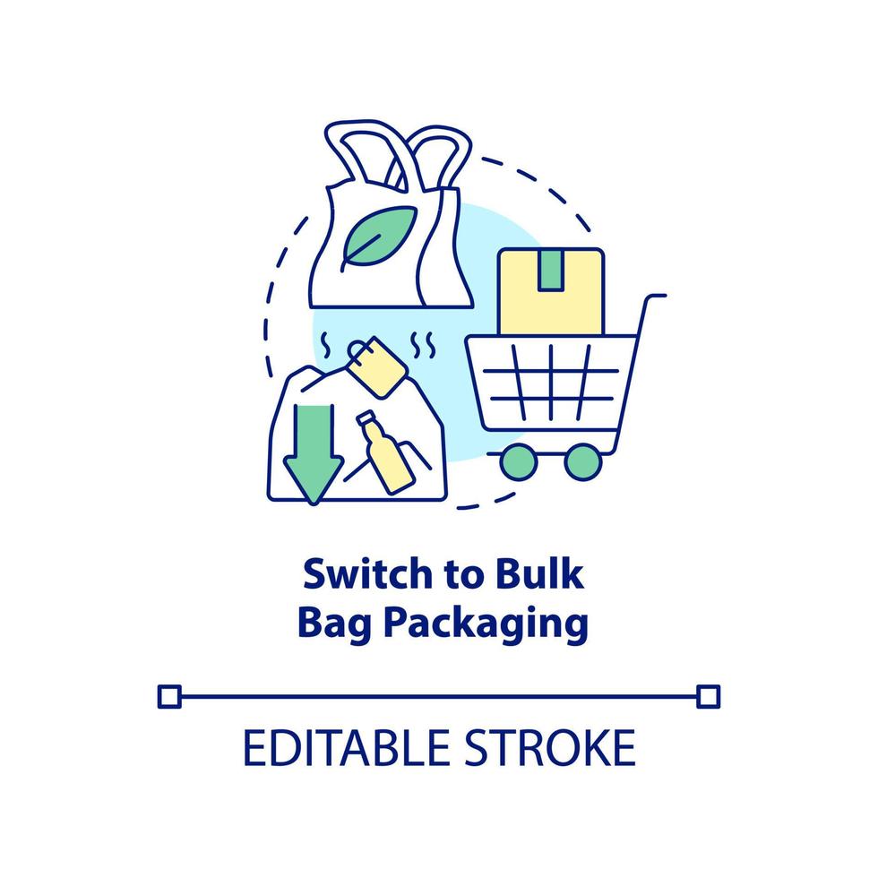 interruttore per massa Borsa confezione concetto icona. zero rifiuto attività commerciale astratto idea magro linea illustrazione. ridurre cartone. isolato schema disegno. modificabile ictus. vettore