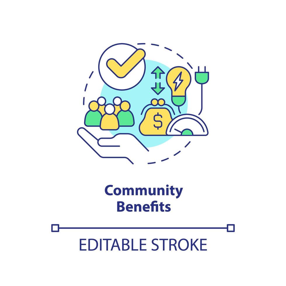Comunità benefici concetto icona. domestico elettricità. energia efficienza beneficiare astratto idea magro linea illustrazione. isolato schema disegno. modificabile ictus. vettore