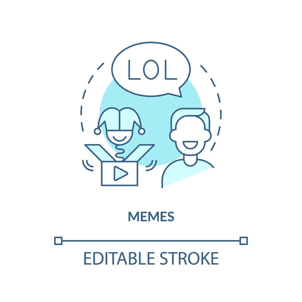 meme turchese concetto icona. video, statico scherzi. divertente contenuto. sociale media tendenza astratto idea magro linea illustrazione. isolato schema disegno. modificabile ictus. vettore