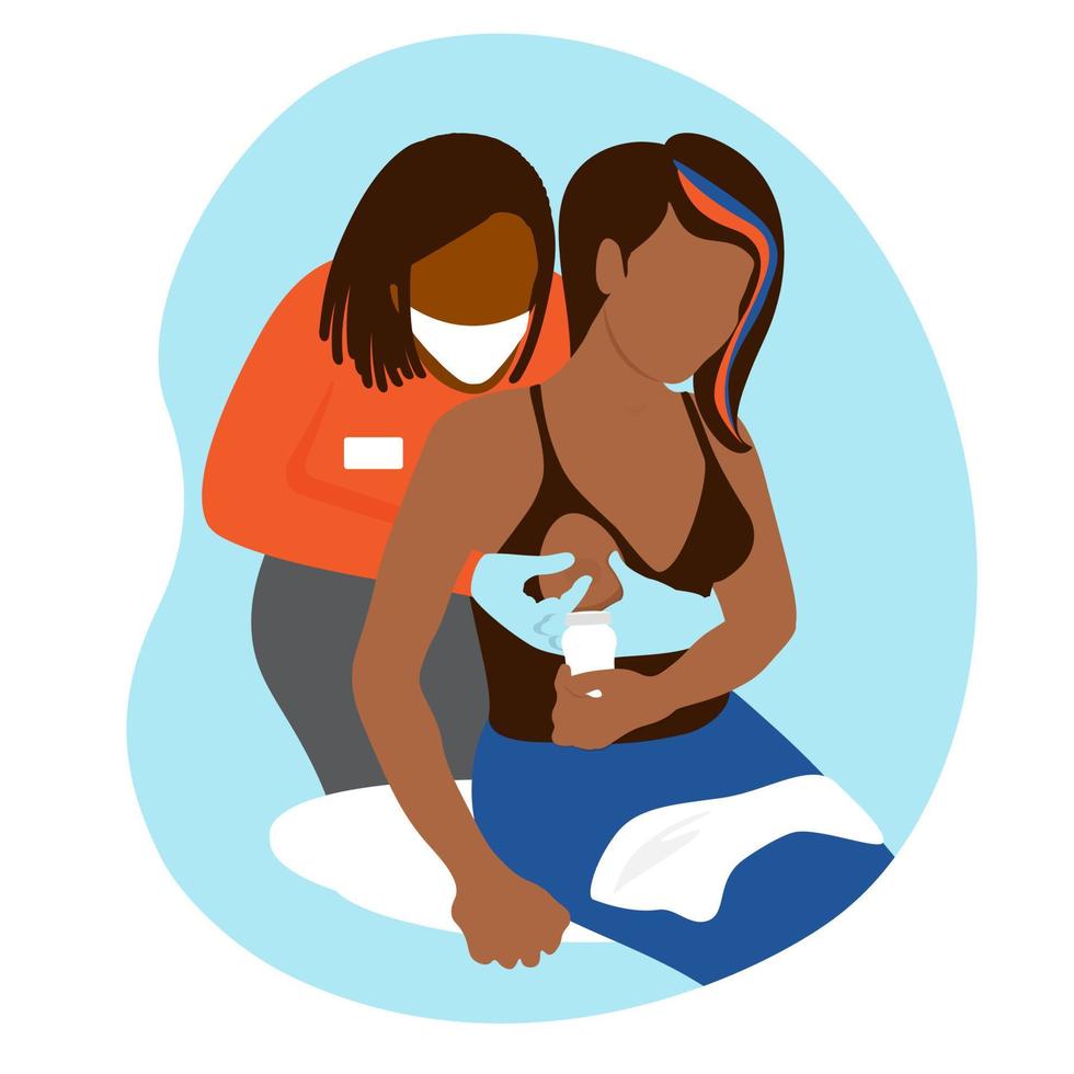 mano espressione. Manuale pompaggio guida assistenza, allattamento consulente insegna Seno pompaggio. eliminazione di ingorgo. africano americano mamma. cura per donne nel lavoro duro e faticoso. vettore
