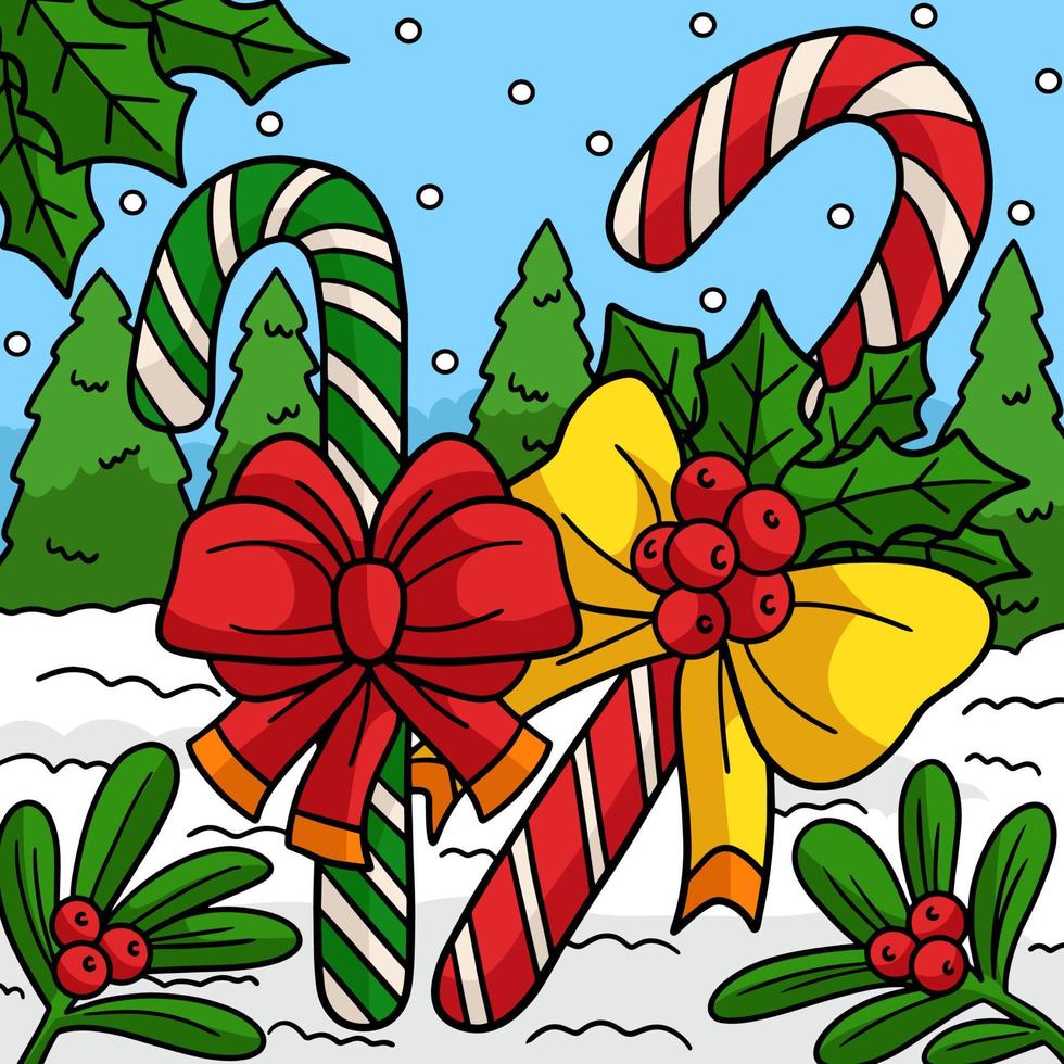 Natale caramella canna colorato cartone animato illustrazione vettore