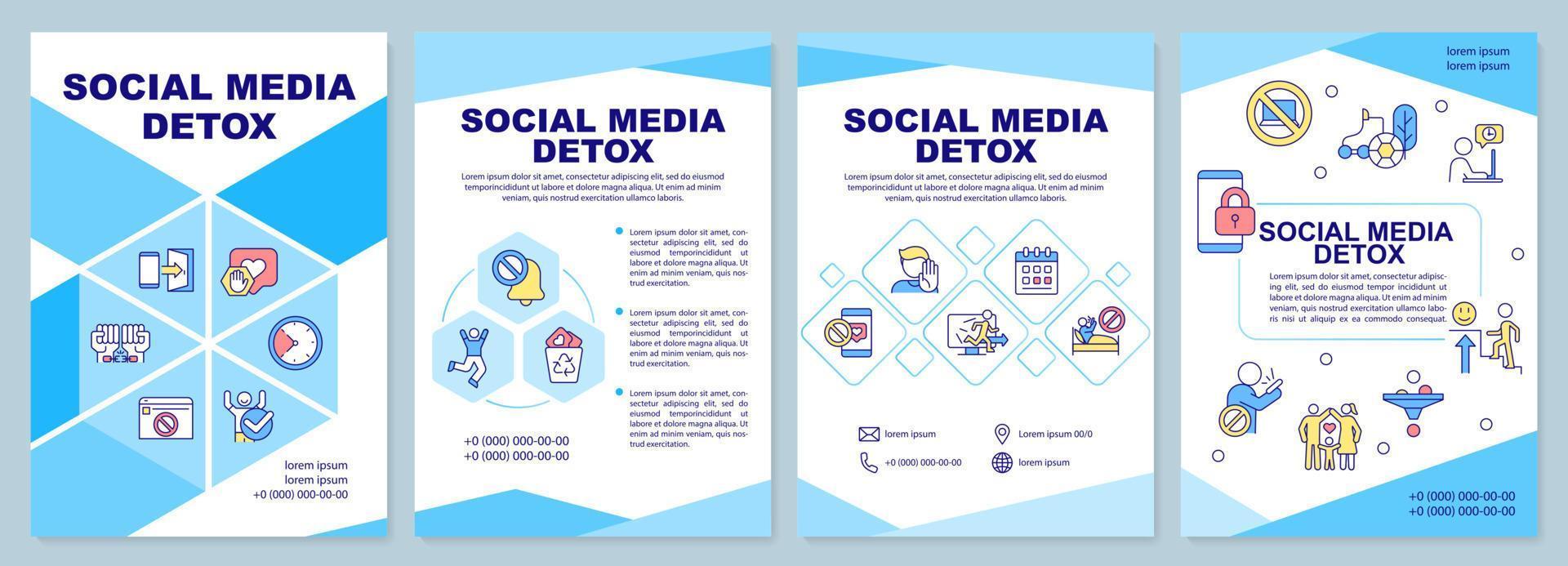 sociale media disintossicazione blu opuscolo modello. la libertà a partire dal Internet. volantino design con lineare icone. 4 vettore layout per presentazione, annuale rapporti.