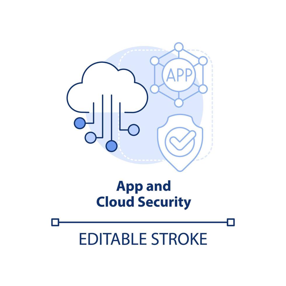 App e nube sicurezza leggero blu concetto icona. Tech abilità nel richiesta astratto idea magro linea illustrazione. Software. isolato schema disegno. modificabile ictus. vettore