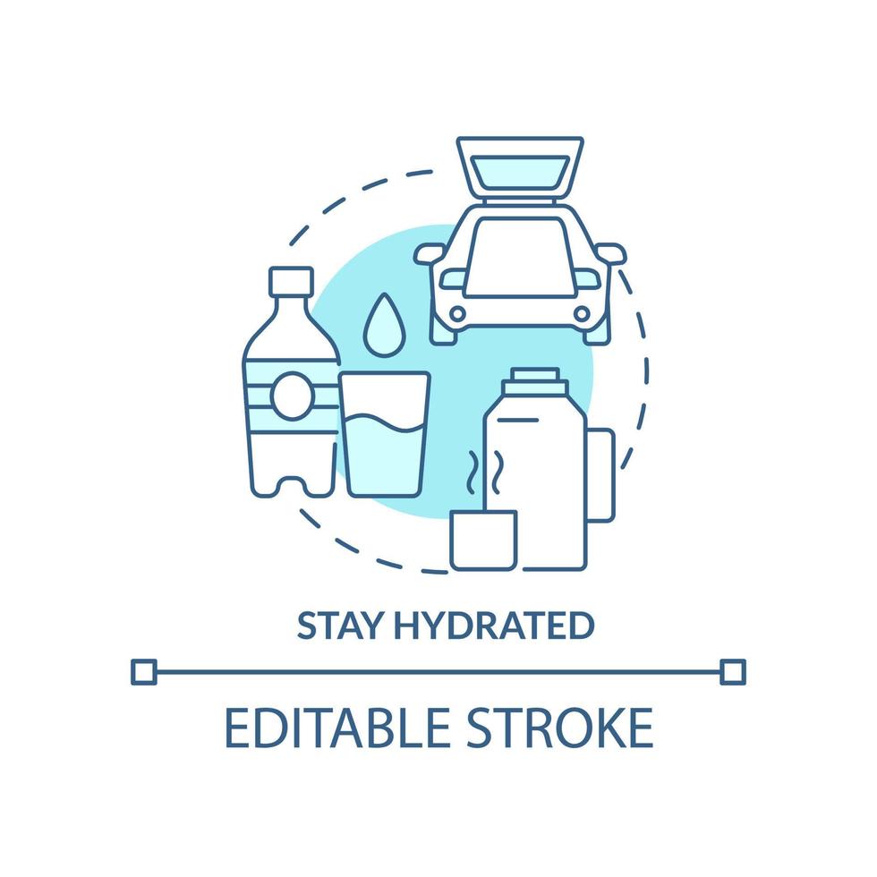restare idratato turchese concetto icona. potabile abbondanza di acqua. strada viaggio mancia astratto idea magro linea illustrazione. isolato schema disegno. modificabile ictus. vettore
