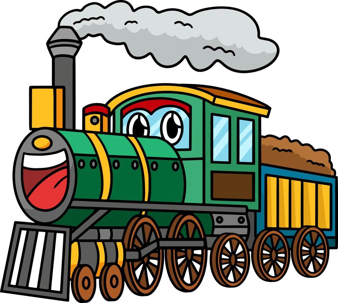 vapore locomotiva con viso veicolo cartone animato clipart vettore