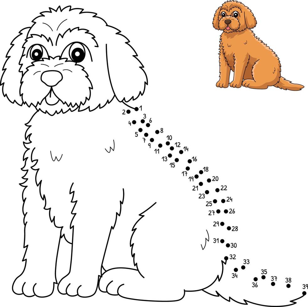 punto per punto Goldendoodle cane isolato colorazione pagina vettore