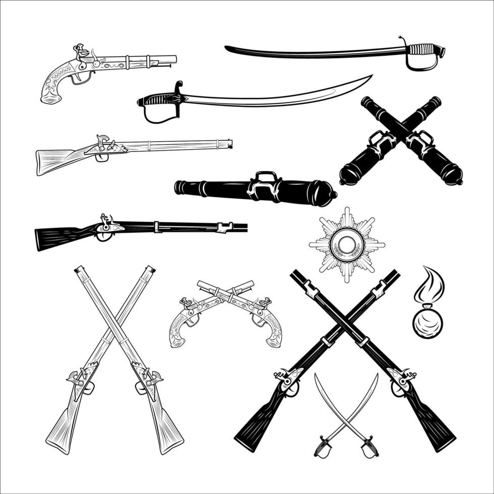 antico armi da fuoco e spade, vettore illustrazione