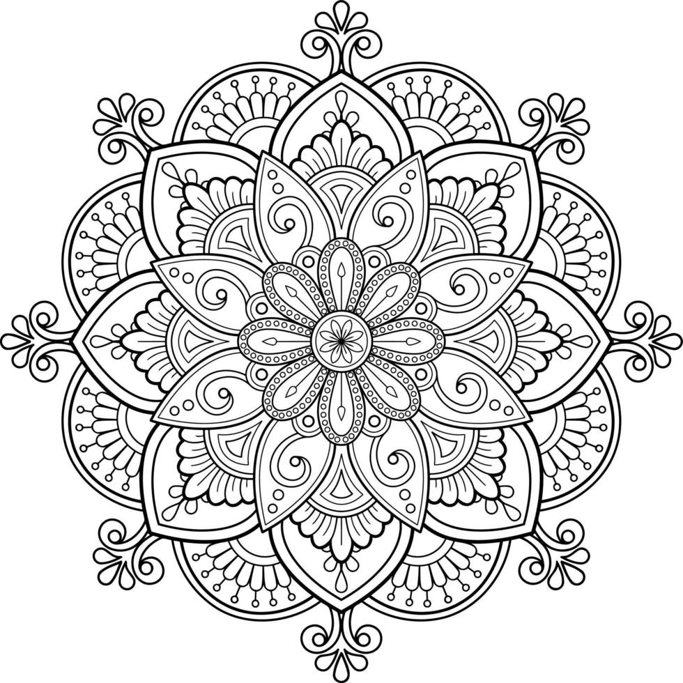 delineato mandala per colorazione prenotare, decorativo il giro ornamento vettore