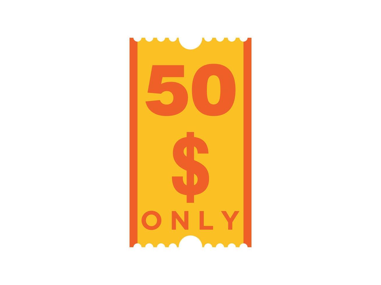 50 dollaro solo buono cartello o etichetta o sconto voucher; tagliando i soldi Salvataggio etichetta, con buono vettore illustrazione estate offrire finisce fine settimana vacanza