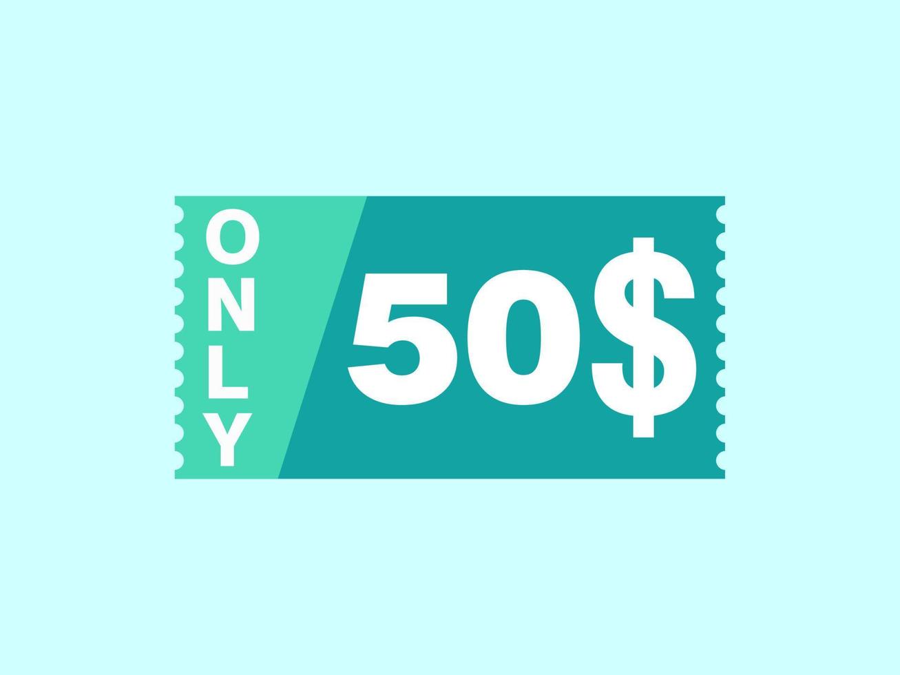 50 dollaro solo buono cartello o etichetta o sconto voucher; tagliando i soldi Salvataggio etichetta, con buono vettore illustrazione estate offrire finisce fine settimana vacanza