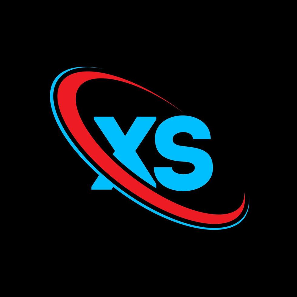 xs logo. xs design. blu e rosso xs lettera. xs lettera logo design. iniziale lettera xs connesso cerchio maiuscolo monogramma logo. vettore