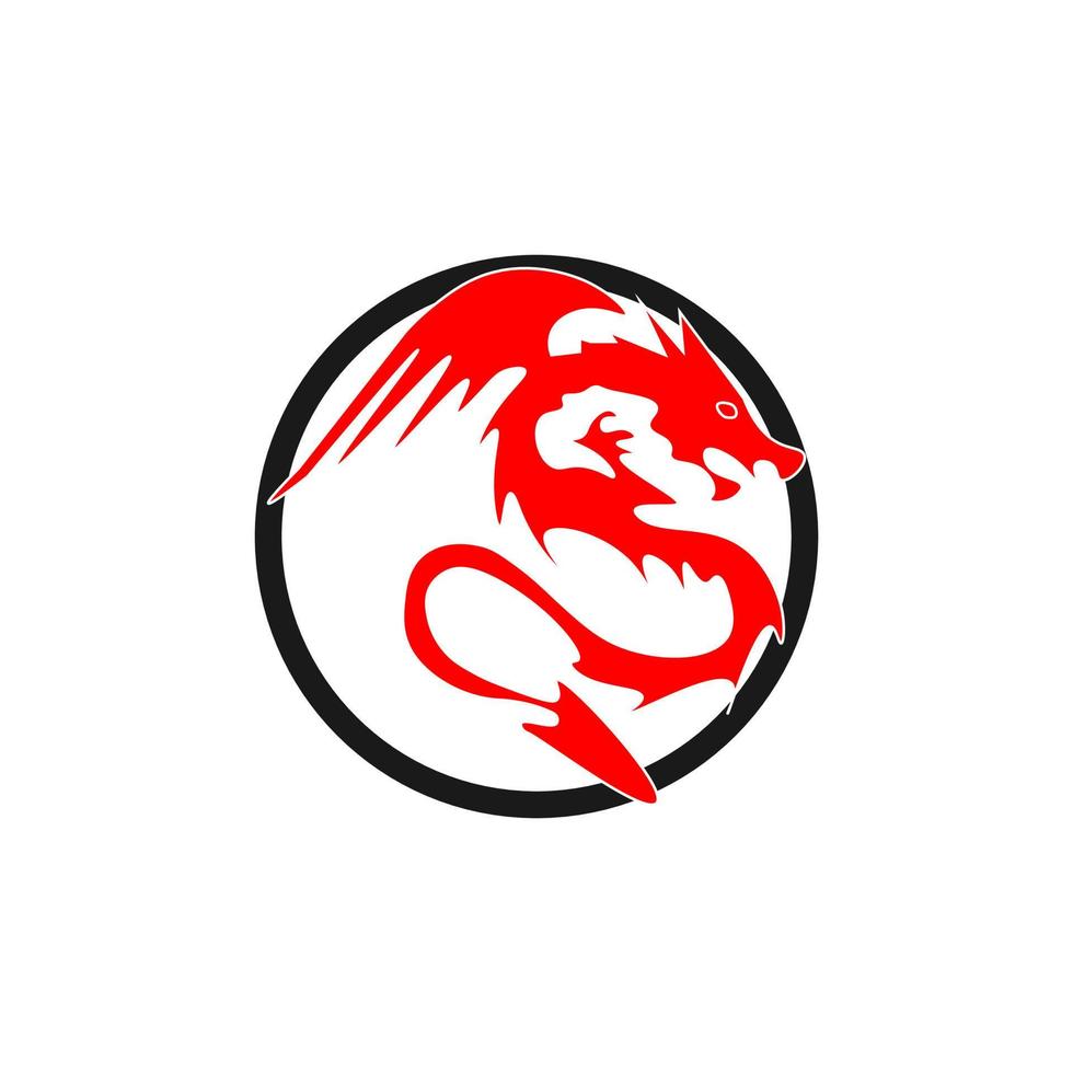 Drago testa logo modello vettore con rosso cerchio e liquido