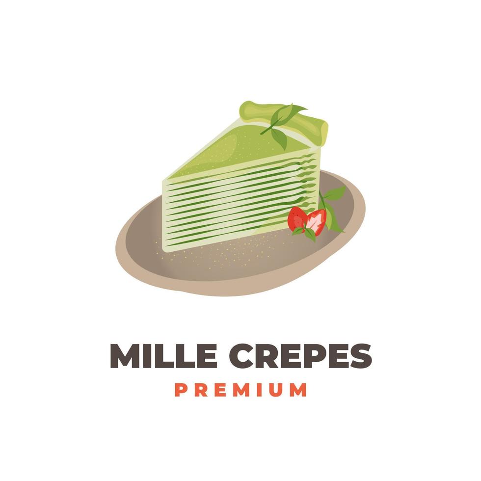 verde mille crepes vettore illustrazione logo con matcha gusto