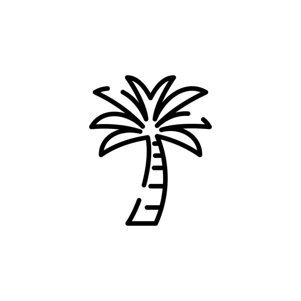 palma, noce di cocco, albero, isola, spiaggia tratteggiata linea icona vettore illustrazione logo modello. adatto per molti scopi.