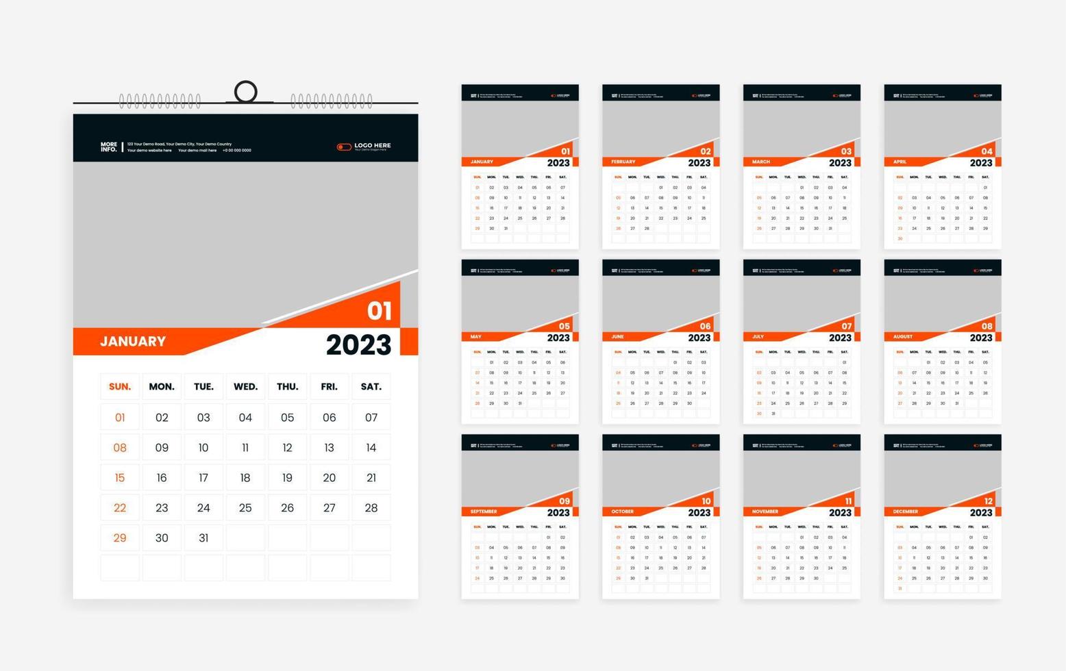 2023 calendario design modello vettore