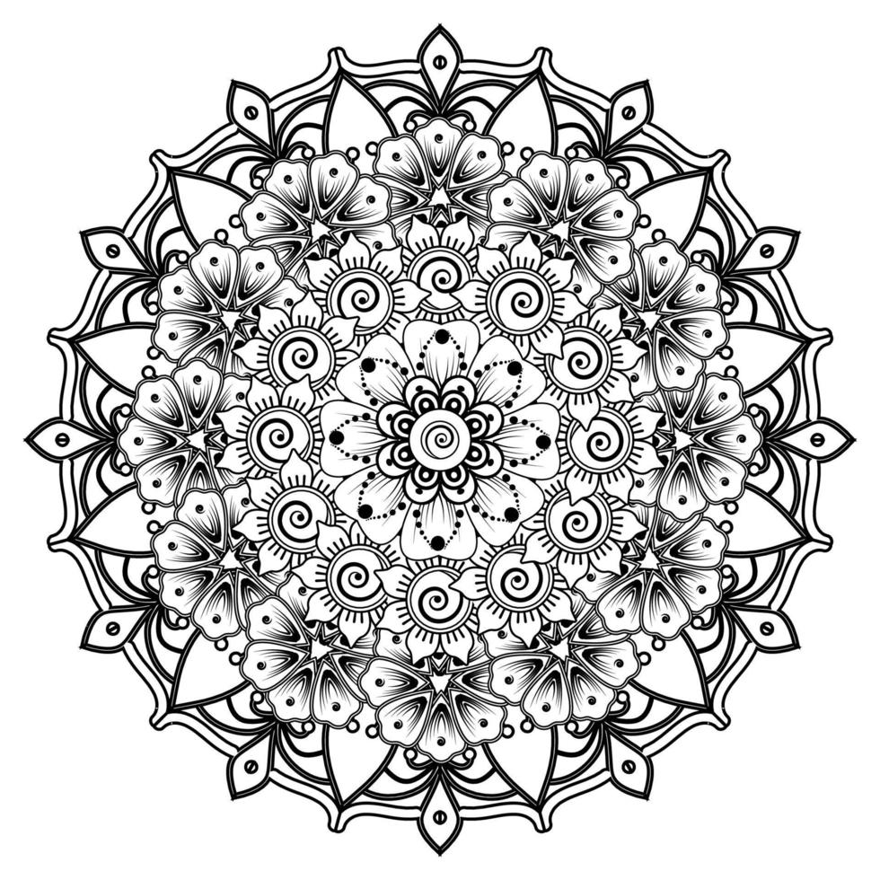 motivo circolare a forma di mandala per henné, mehndi, tatuaggio, decorazione. ornamento decorativo in stile etnico orientale. pagina del libro da colorare. vettore