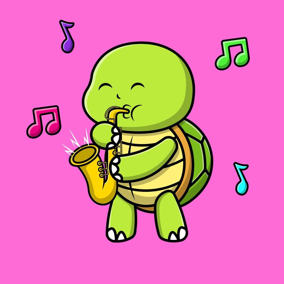 carino tartaruga giocando sassofono cartone animato vettore icona illustrazione. piatto cartone animato concetto
