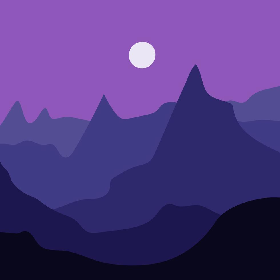 minimalista montagna paesaggio a notte. astratto scandinavo disegno, vettore piatto illustrazione. medio secolo moderno opera d'arte