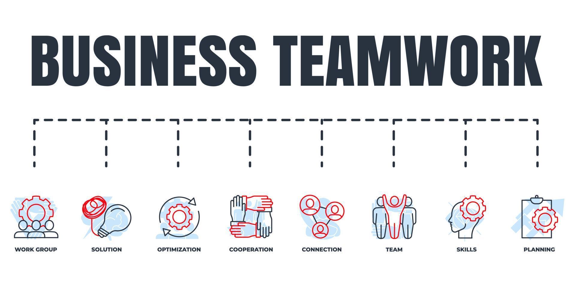attività commerciale lavoro di squadra bandiera ragnatela icona impostare. squadra, pianificazione, connessione, cooperazione, abilità, ottimizzazione, opera gruppo, soluzione vettore illustrazione concetto.