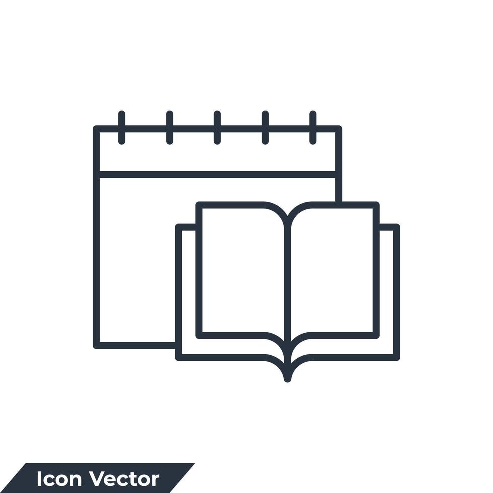 calendario icona logo vettore illustrazione. studia programma calendario e libro simbolo modello per grafico e ragnatela design collezione