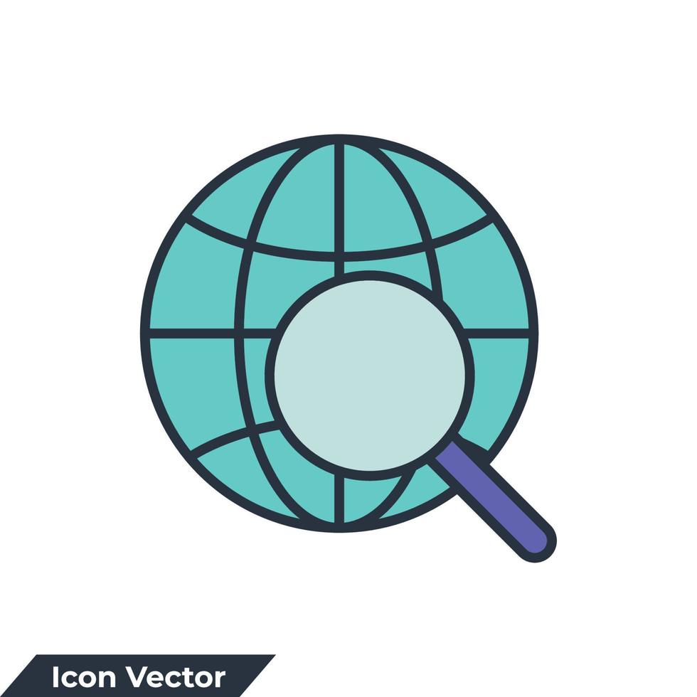 ingrandire globo icona logo vettore illustrazione. ricerca globo simbolo modello per grafico e ragnatela design collezione
