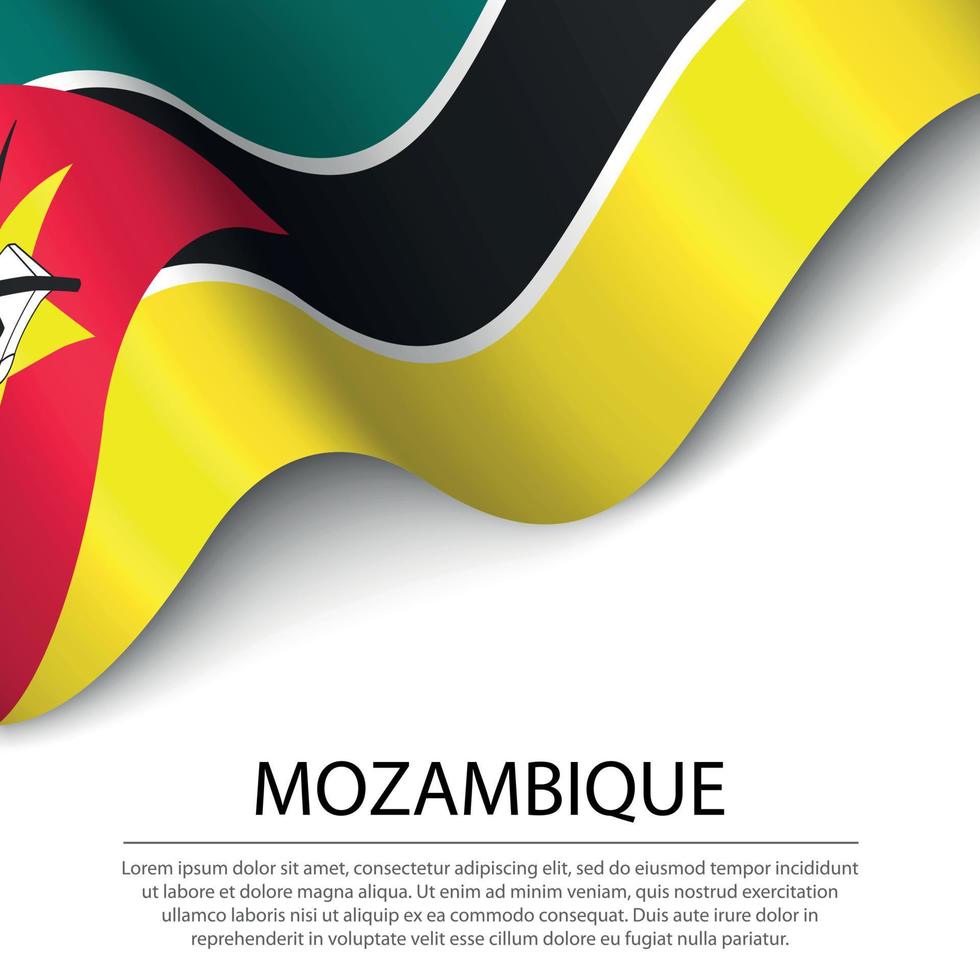 agitando bandiera di mozambico su bianca sfondo. bandiera o nastro vettore
