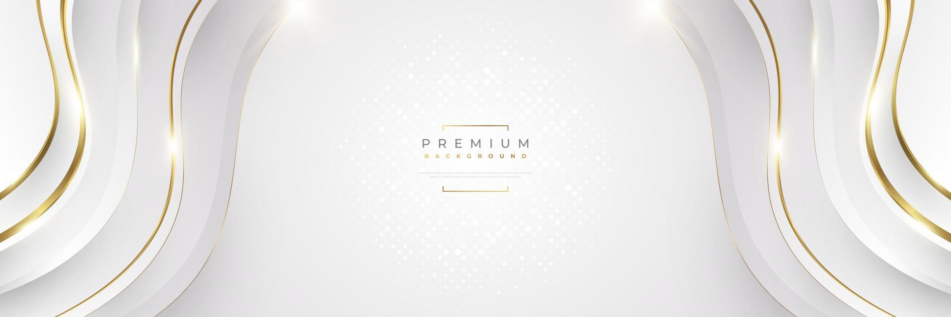 sfondo bianco e oro di lusso con linee dorate e stile taglio carta. sfondo grigio e oro premium per design di premi, nomine, cerimonie, inviti formali o certificati vettore