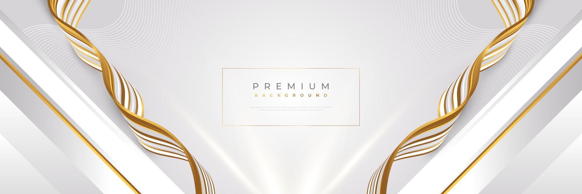 sfondo bianco e oro di lusso con linee dorate e stile taglio carta. sfondo grigio e oro premium per design di premi, nomine, cerimonie, inviti formali o certificati vettore